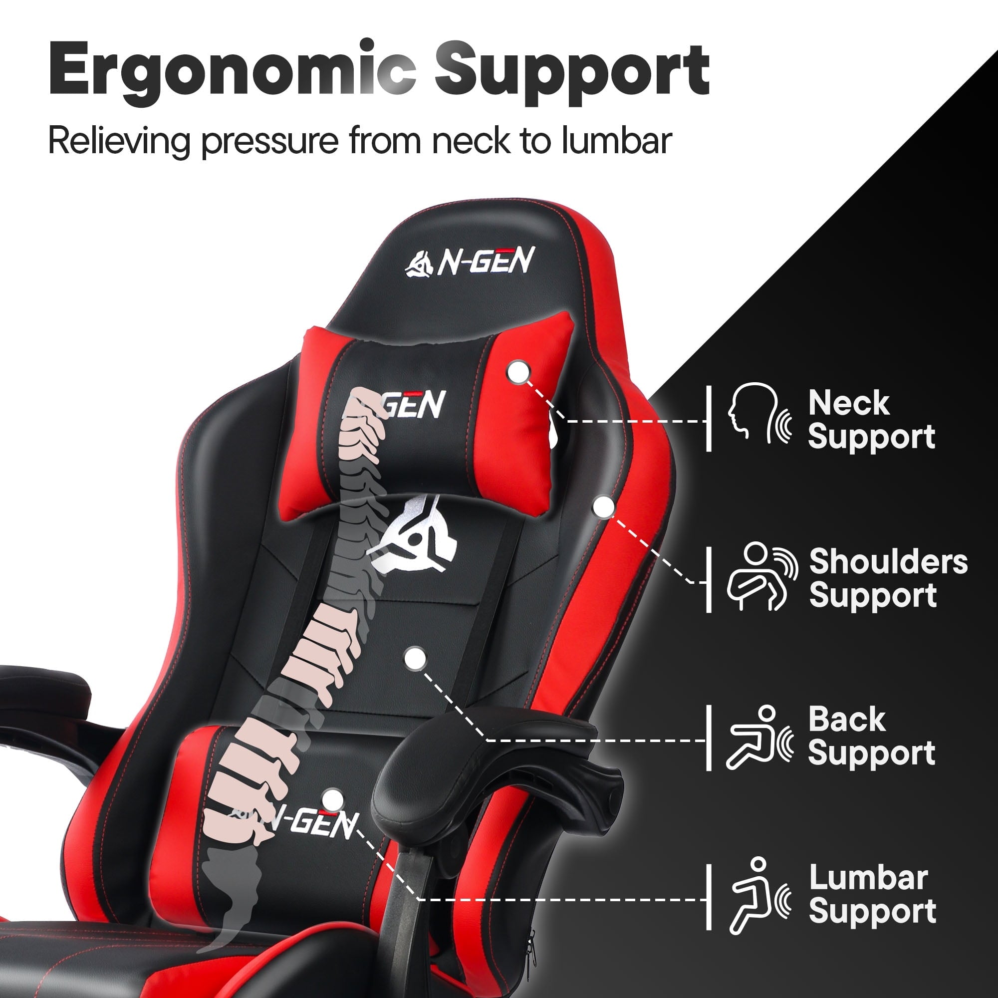 CELTOSS Red Office Gaming Chair with Footrest & Lumbar Support, Ergonomic Adjustable Computer Chair with Swivel Seat & Headrest