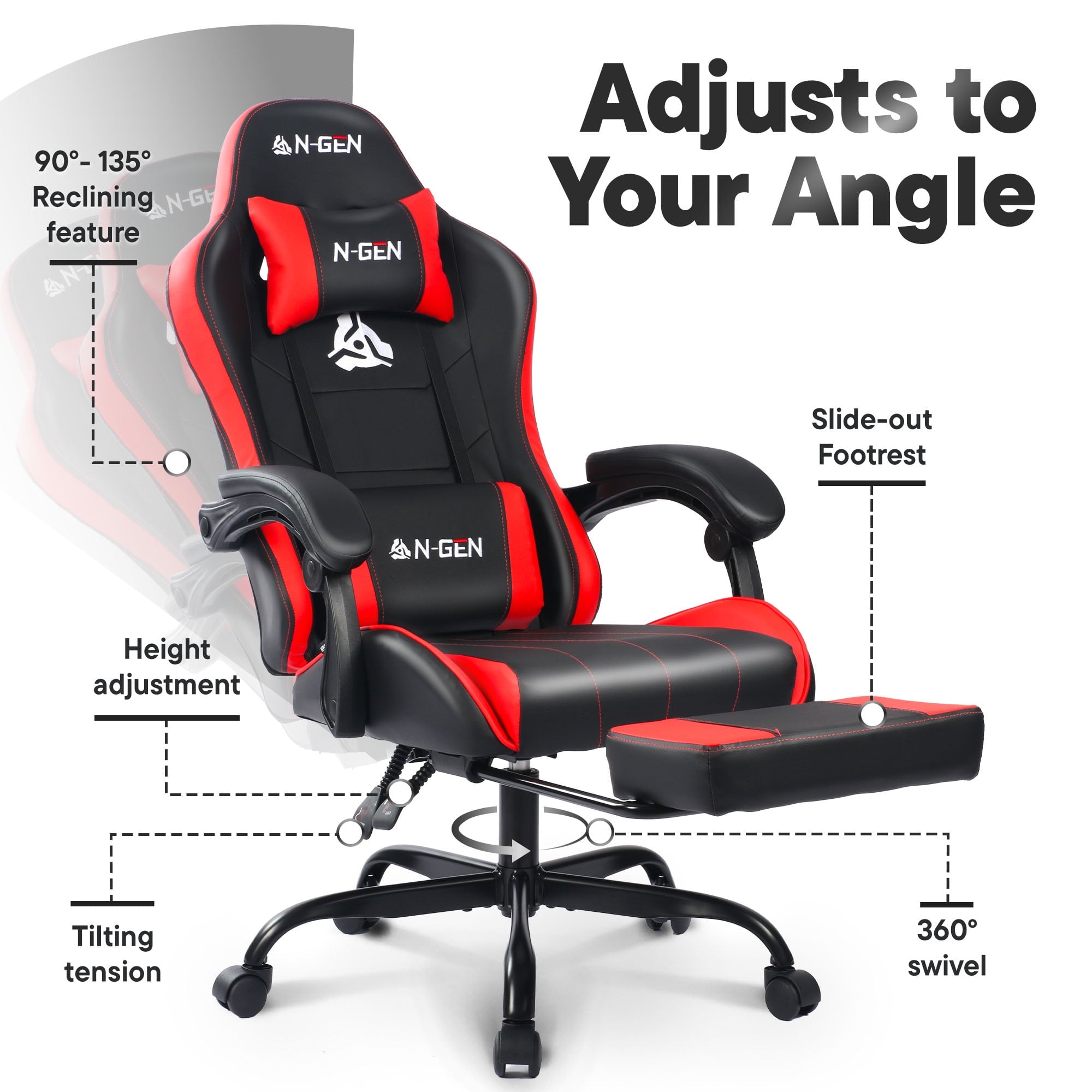 CELTOSS Red Office Gaming Chair with Footrest & Lumbar Support, Ergonomic Adjustable Computer Chair with Swivel Seat & Headrest