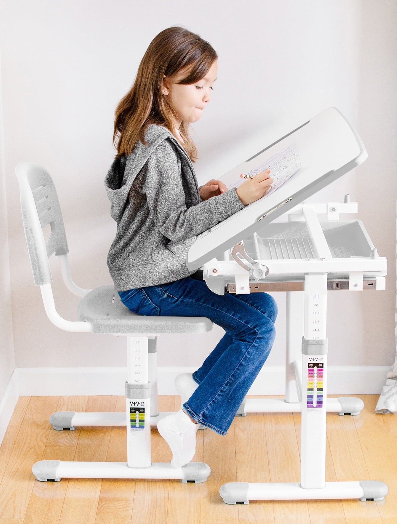 VIVO Height Adjustable Childrens Desk & Chair Kids Interactive Work Station Grey