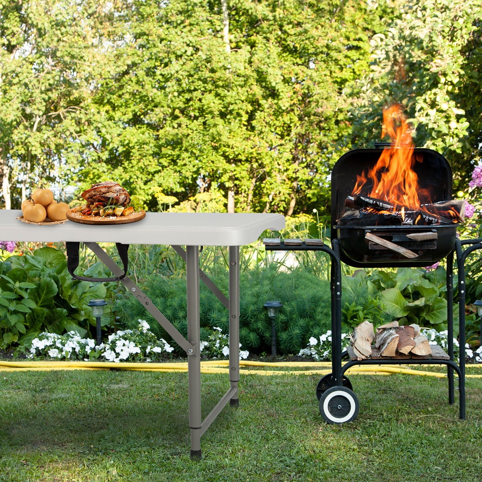 SamyoHome 4' Plastic Folding Rectangular Card Table, White, Table for Indoor Outdoor, White