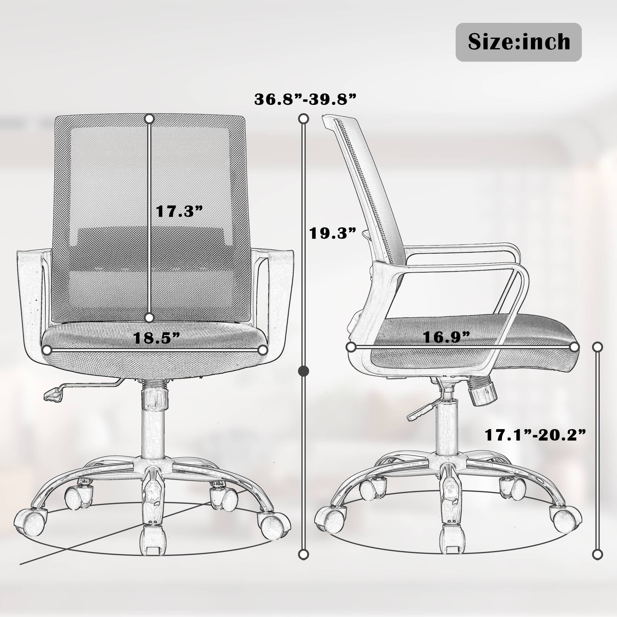 CL.HPAHKL Mesh Office Chair, Computer Desk Chair Backrest Hight Adjustable Comfortable Home Office Desk Chairs with Lumbar Support Armrest Swivel Rolling Chair for Men Women Task Chair