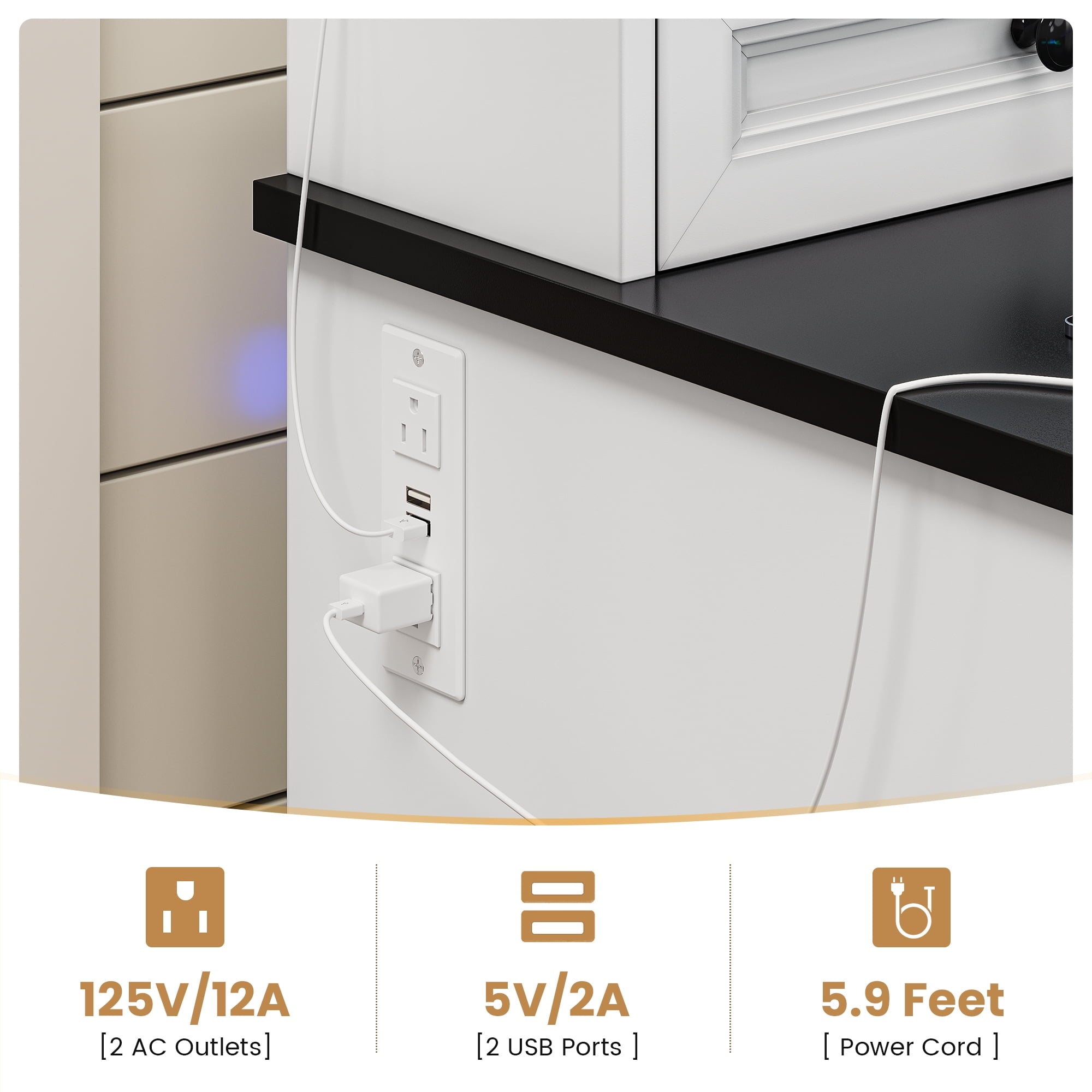 Afuhokles 59" Computer Desk with 5 Drawers and Charging Station, Farmhouse Office Desk for Home Office, White