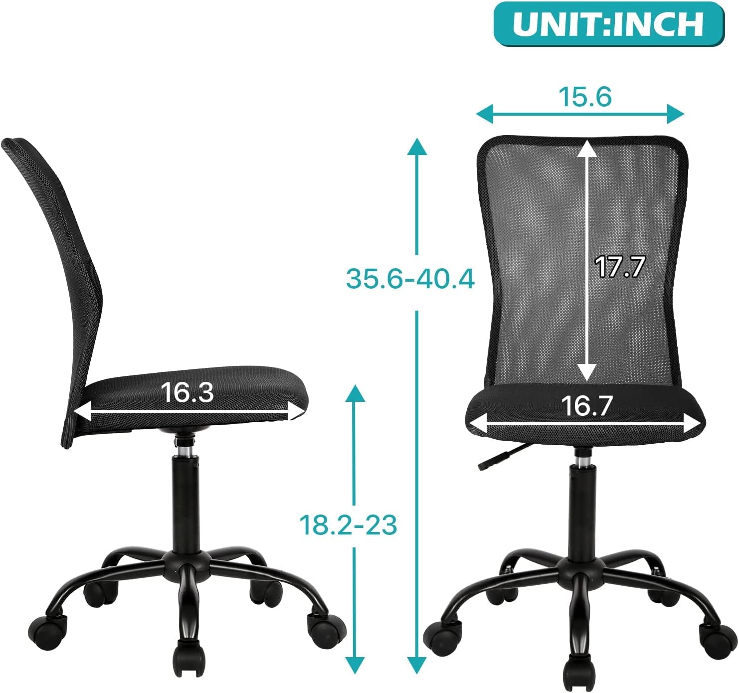NiamVelo Executive Mesh Office Chair Armless Computer Chairs Adjustable Desk Chair with Lumbar Support for Adults, Black