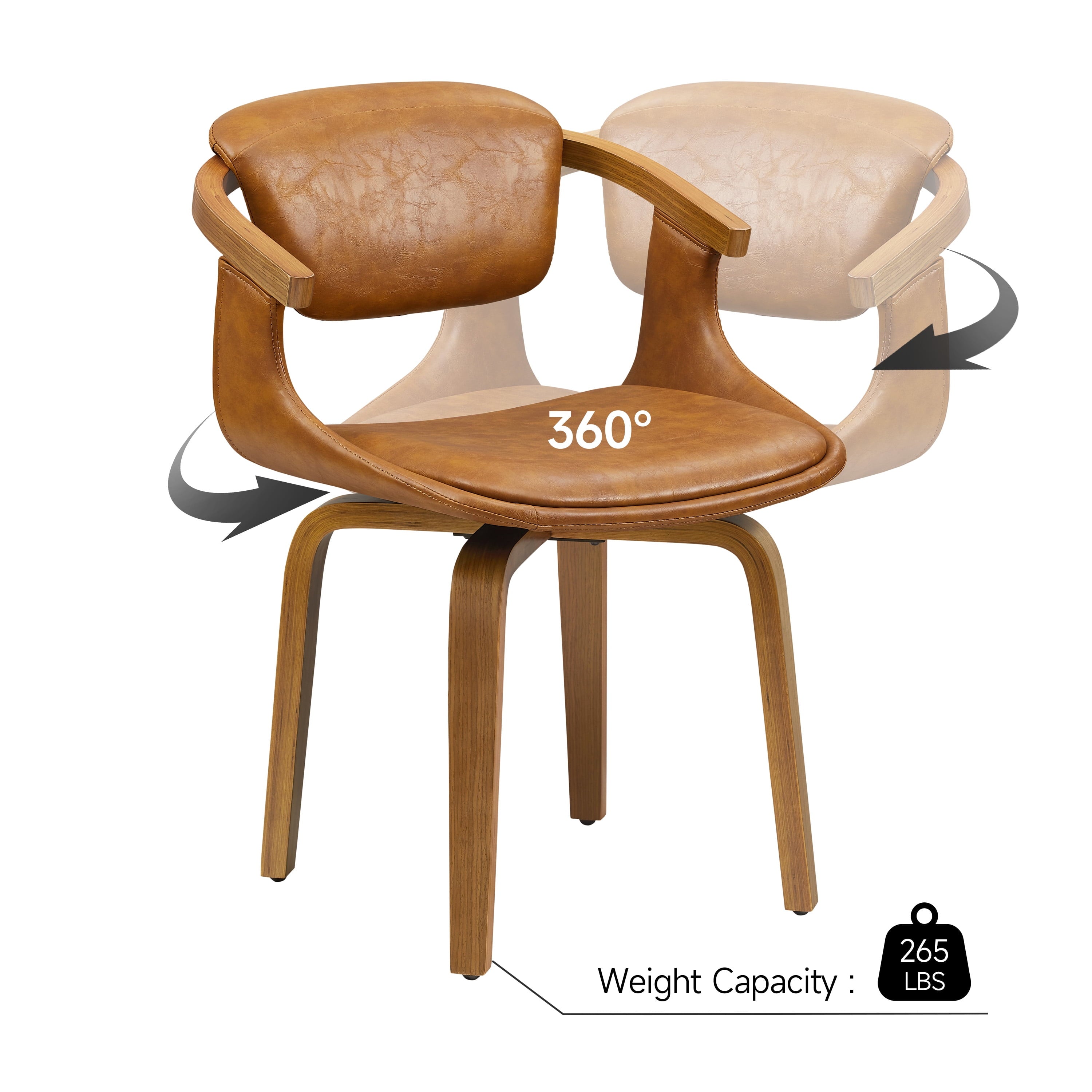 Art Leon Office Chair, Faux Leather Swivel Desk Chair with Wood Legs, Brown