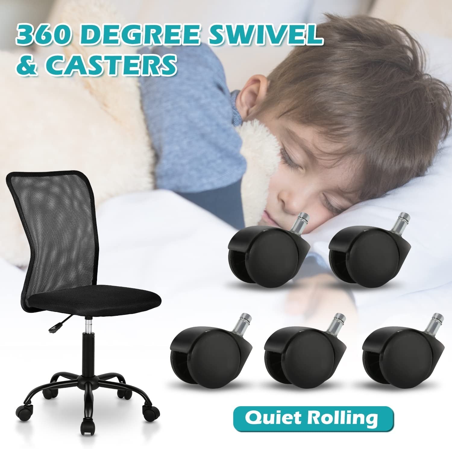 NiamVelo Executive Mesh Office Chair Armless Computer Chairs Adjustable Desk Chair with Lumbar Support for Adults, Black