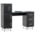 BarberPub Makeup Vanity Desk with Storage Drawer and Cabinet, Nail Desk with Glass Top