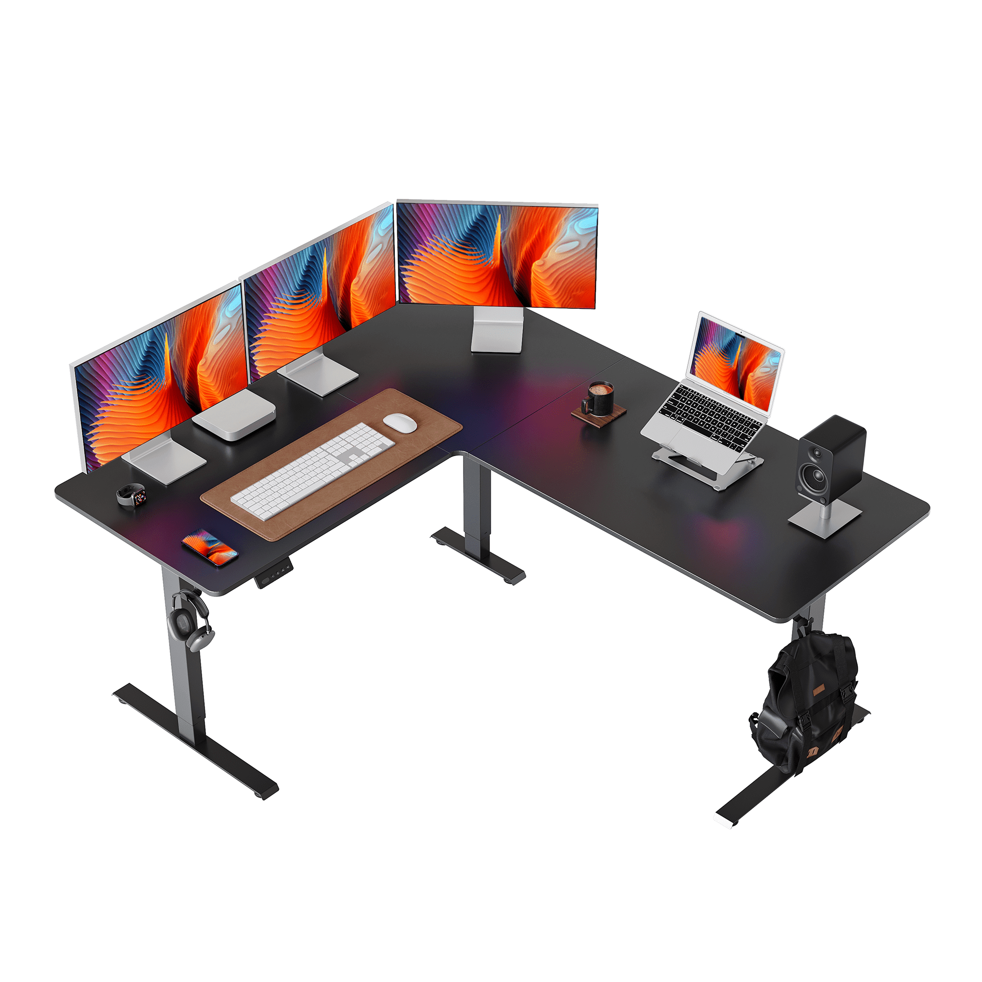 DESINO L-Shaped Standing Desk Adjustable Height, 63 Inch Electric Stand up Corner Computer Desk, Sit Stand Home Office Desk with Splice Board, Black