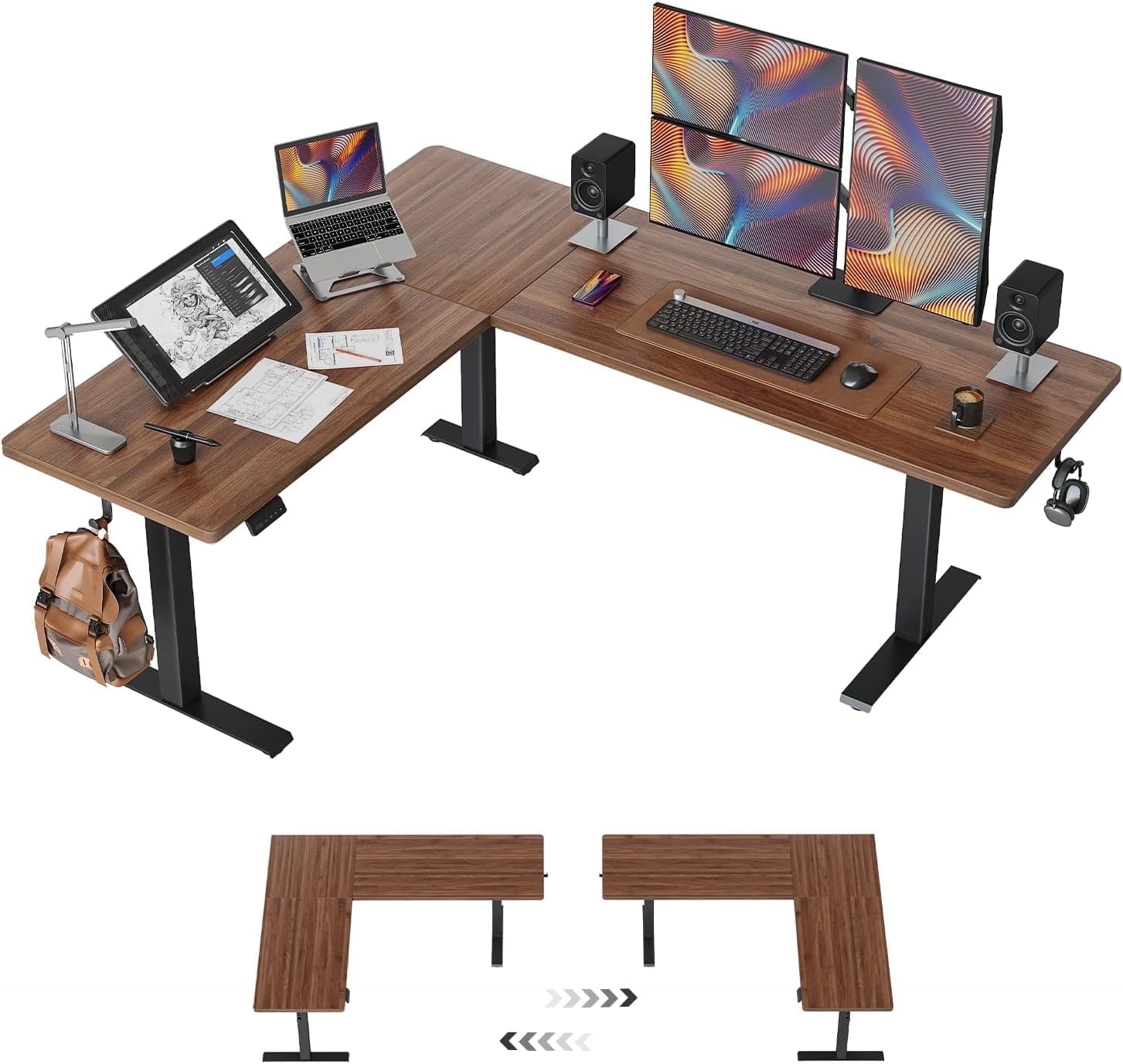 DESINO L-Shaped Standing Desk Adjustable Height, 63 Inch Electric Stand up Corner Computer Desk, Sit Stand Home Office Desk with Splice Board, Black