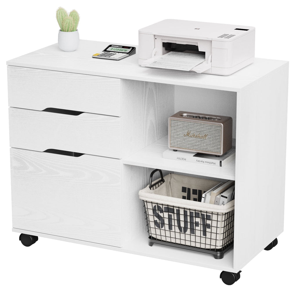 JOINSUN 3-Drawer Mobile File Cabinet, Under Desk Wood Storage Organizer with Wheels for Home Office & Printer Stand, White