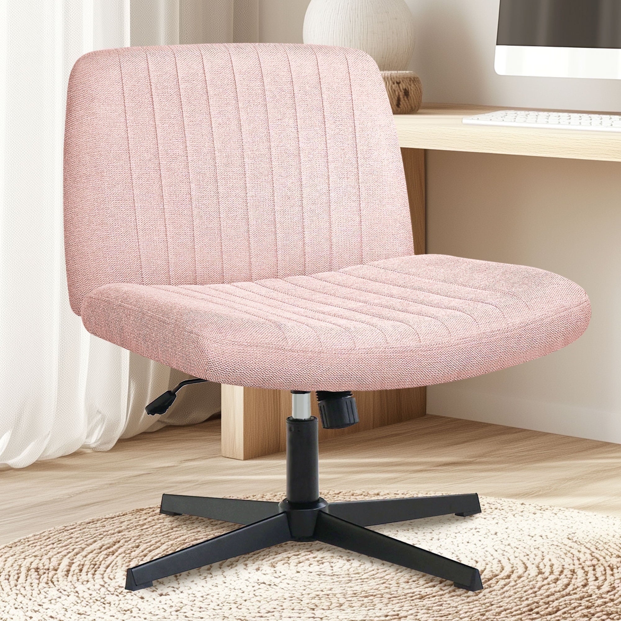 NEO CHAIR Criss Cross Legged Home Office Desk Vanity Armless Chair No Wheels Swivel, Beige