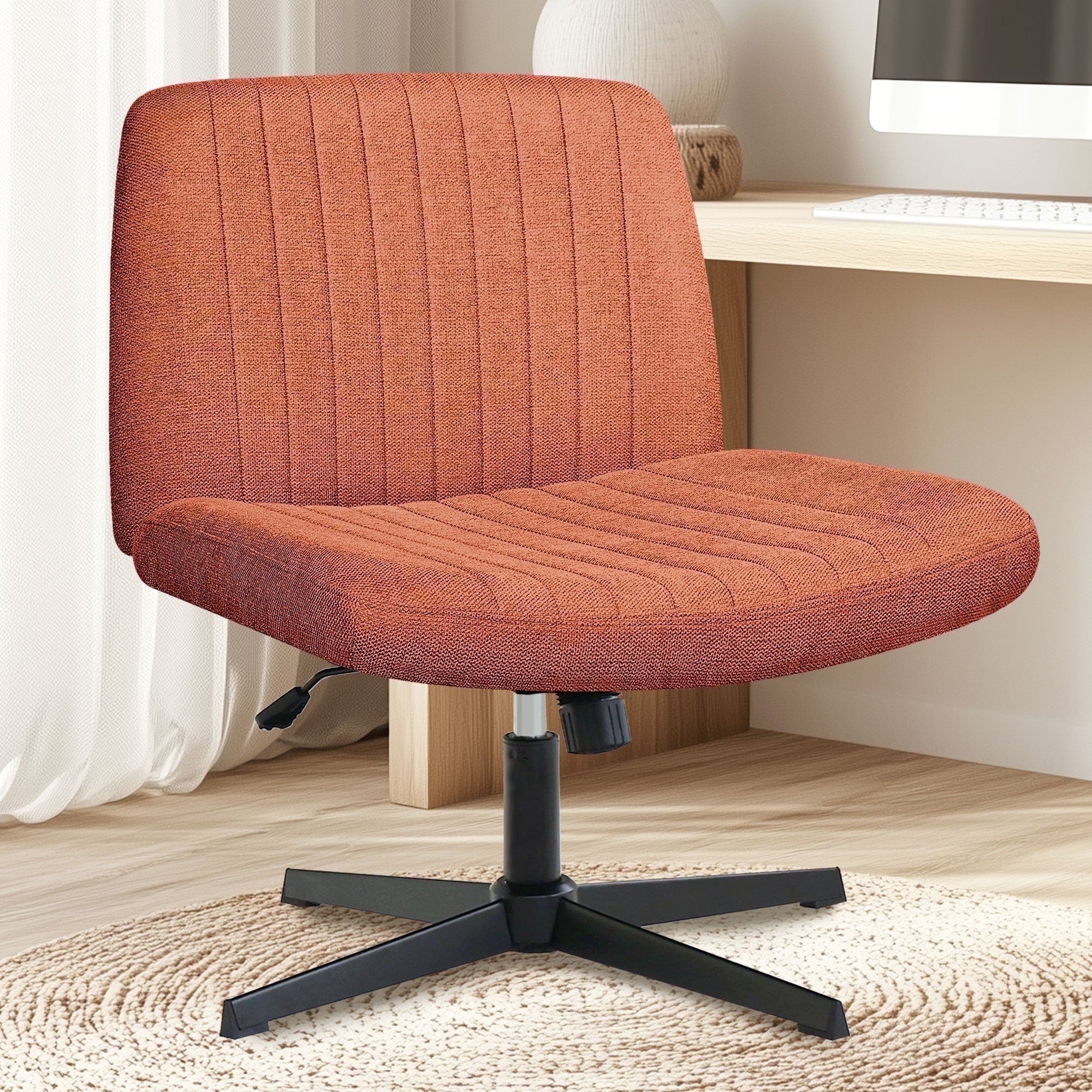 NEO CHAIR Criss Cross Legged Home Office Desk Vanity Armless Chair No Wheels Swivel, Beige