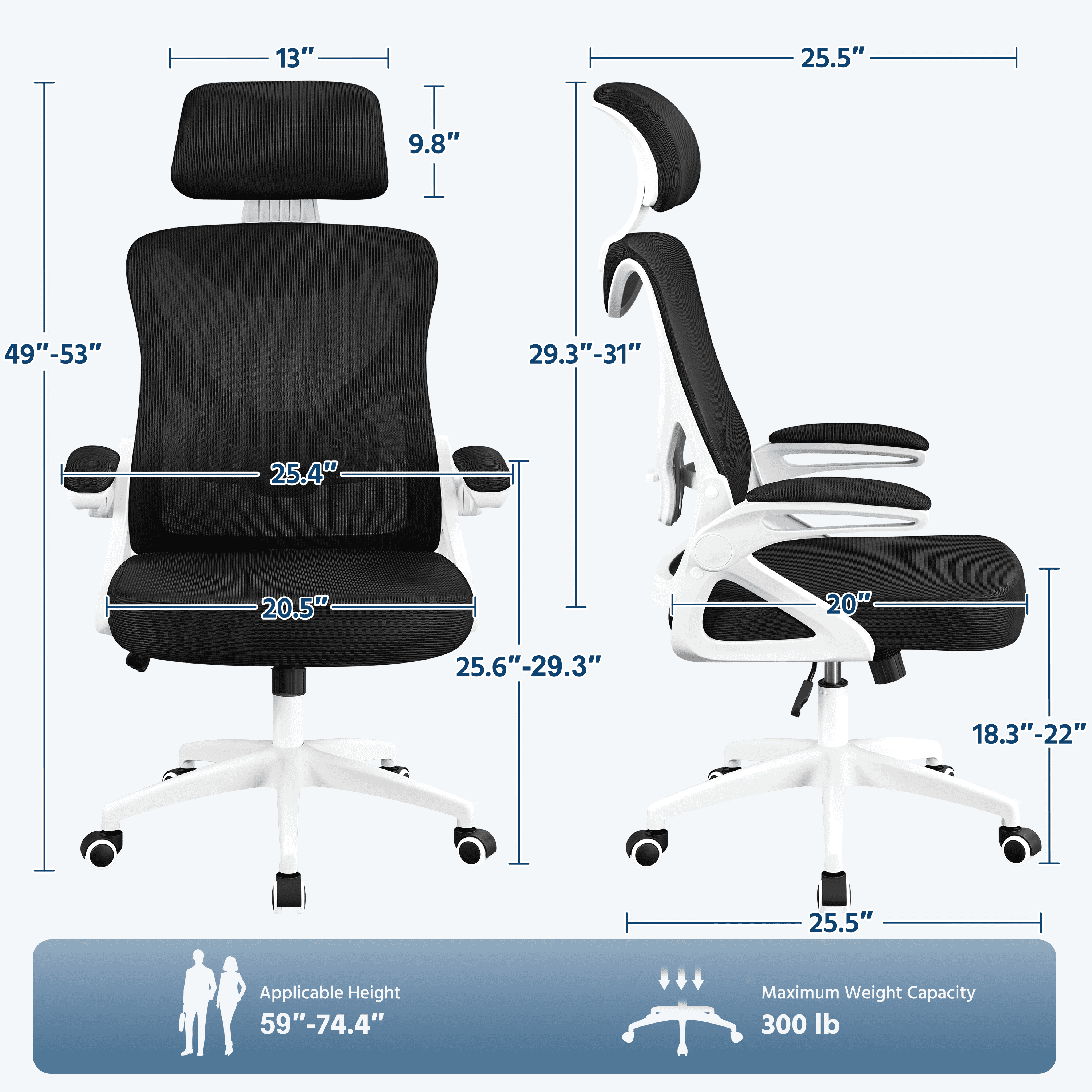 Alden Design High Back Ergonomic Mesh Office Chair with Adjustable Padded Headrest, White/Black