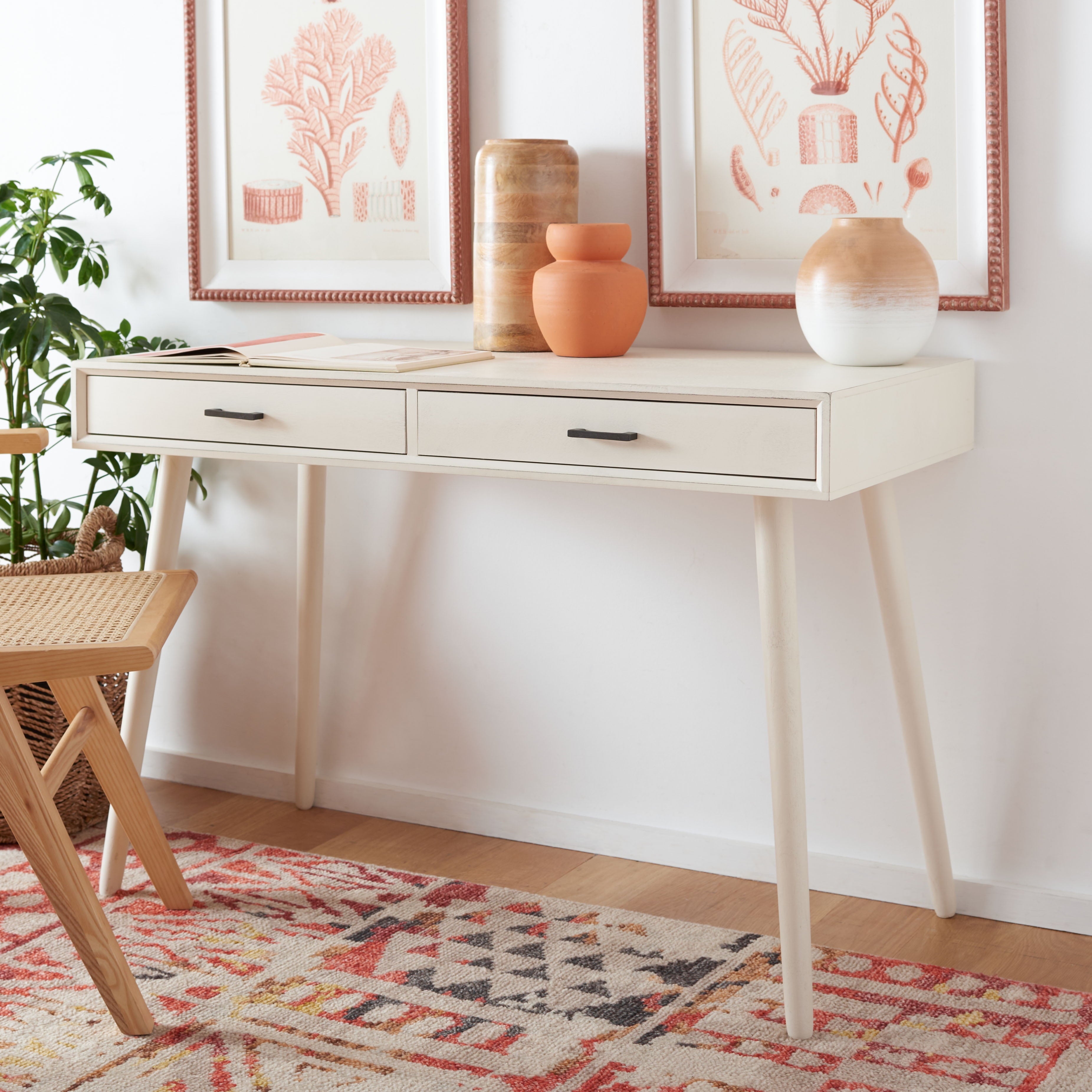 SAFAVIEH O'Dwyer Solid Retro 2 Drawer Writing Desk, Distressed White