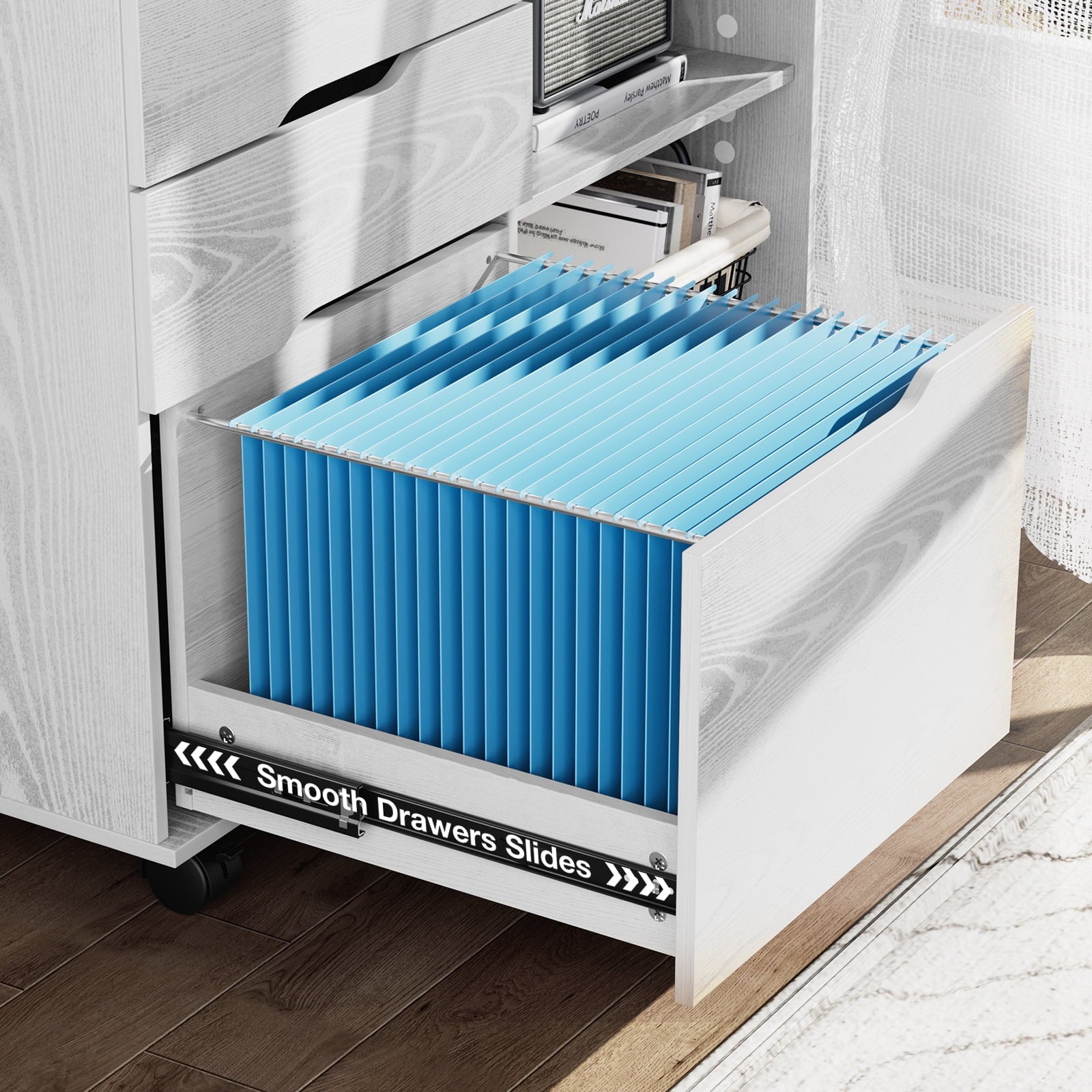 JOINSUN 3-Drawer Mobile File Cabinet, Under Desk Wood Storage Organizer with Wheels for Home Office & Printer Stand, White