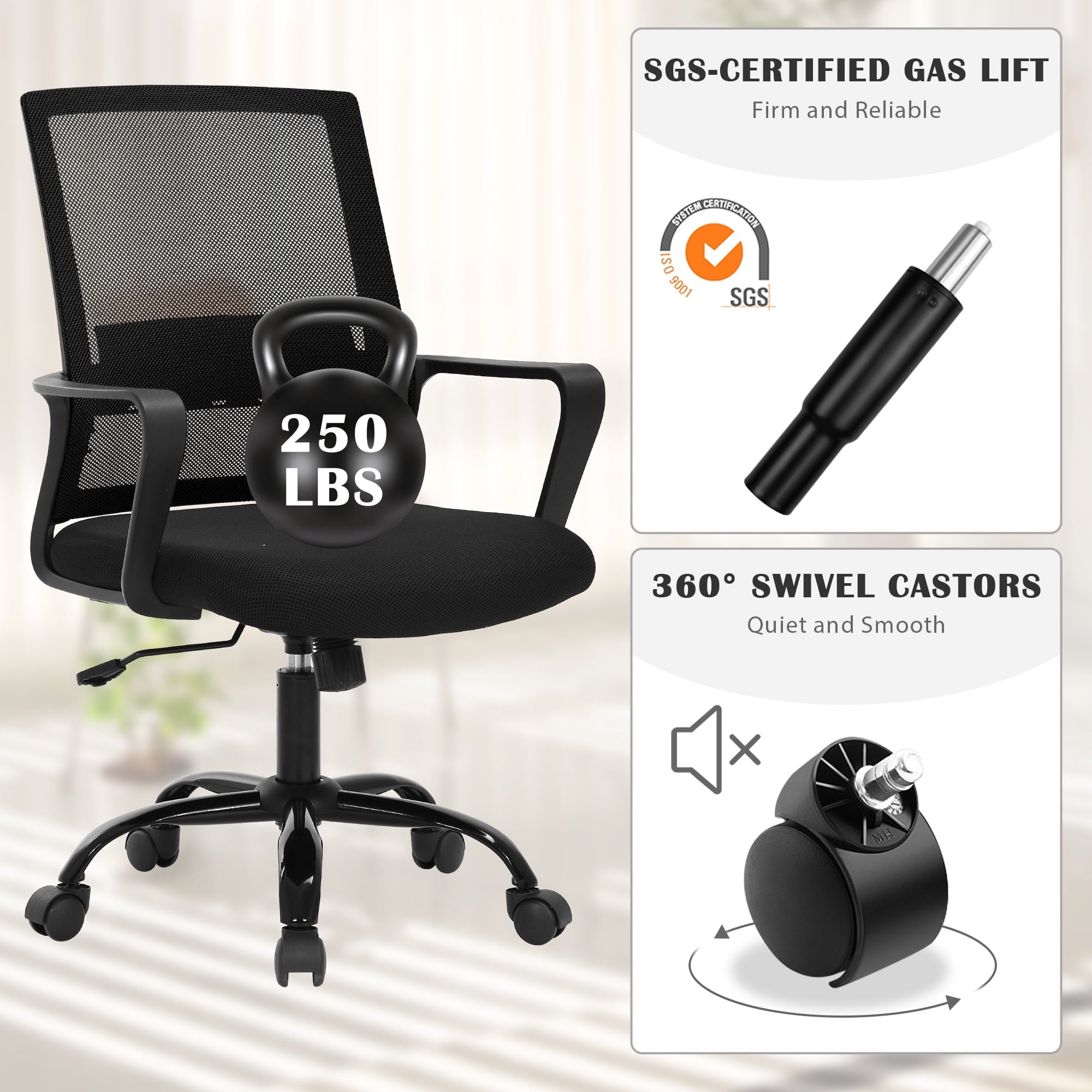 CL.HPAHKL Mesh Office Chair, Computer Desk Chair Backrest Hight Adjustable Comfortable Home Office Desk Chairs with Lumbar Support Armrest Swivel Rolling Chair for Men Women Task Chair